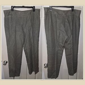 Eileen Fisher 100% Linen Dark Gray Wide Leg Trousers Pants Women's 16 or 1X 2X